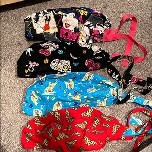 Lot of 4 scrub caps! Like new, some never worn. Bought from Etsy. HANDMADE.